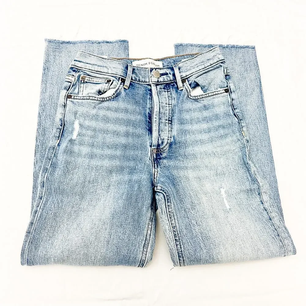 Denim Forum The Arlo High Rise Straight Denim Jeans Light Wash Size 25